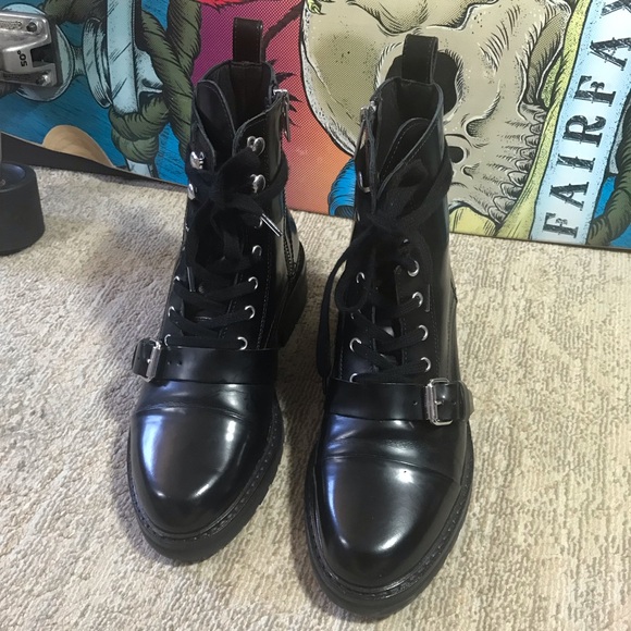 AllSaints Donita Leather Lug-Sole Boots Size 38 - Picture 2 of 14